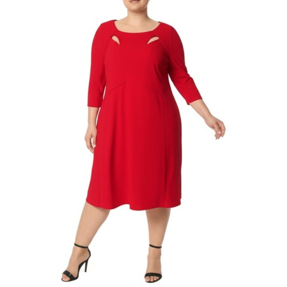 Love Squared‎ Dress Womens Plus Size 1X Red Cutout Sheath Textured Casual